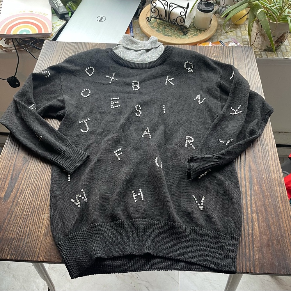 Vintage 80s bedazzled alphabet sweater